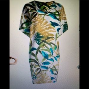 Chico’s Linen Palm Print Tunic Wedge Dress